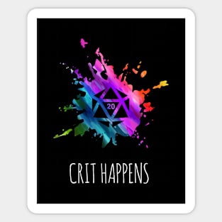 Crit Happens - rainbow & white - LGBTQ+ ttrpg dice Sticker